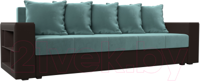 Диван Лига Диванов Дубай лайт полки слева / 114374L (велюр бирюзовый/экокожа коричневый) - фото