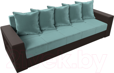 Диван Лига Диванов Дубай лайт полки слева / 114374L (велюр бирюзовый/экокожа коричневый)