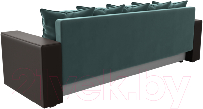 Диван Лига Диванов Дубай лайт полки слева / 114374L (велюр бирюзовый/экокожа коричневый)