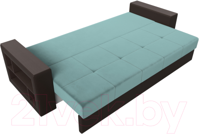 Диван Лига Диванов Дубай лайт полки слева / 114374L (велюр бирюзовый/экокожа коричневый)