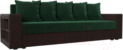 Диван Лига Диванов Дубай лайт полки слева / 114375L (велюр зеленый/экокожа коричневый) - фото