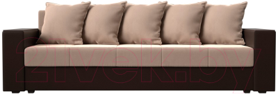 Диван Лига Диванов Дубай лайт полки слева / 114377 (велюр бежевый/экокожа коричневый)