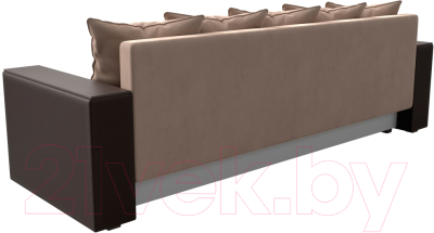 Диван Лига Диванов Дубай лайт полки слева / 114377 (велюр бежевый/экокожа коричневый)
