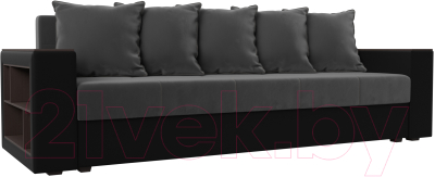 Диван Лига Диванов Дубай лайт полки слева / 114378 (велюр серый/экокожа черный) - фото