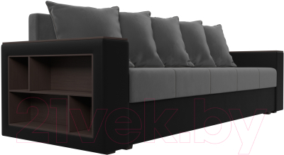 Диван Лига Диванов Дубай лайт полки слева / 114378 (велюр серый/экокожа черный)