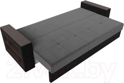 Диван Лига Диванов Дубай лайт полки слева / 114378 (велюр серый/экокожа черный)