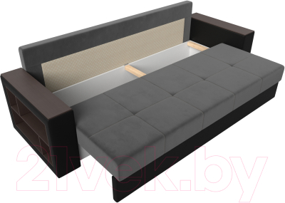 Диван Лига Диванов Дубай лайт полки слева / 114378 (велюр серый/экокожа черный)