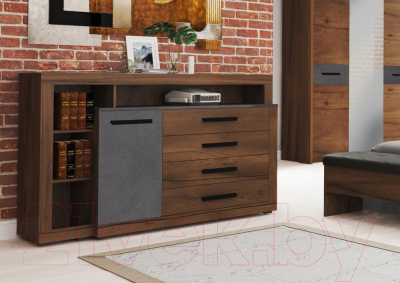 Тумба Мебельград Глазго с дверцей и 4-мя ящиками (таксония/металл бруклин)