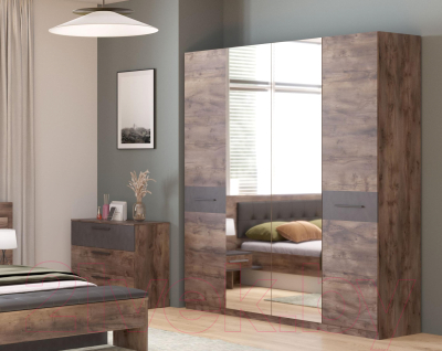 Шкаф Мебельград Глазго 4-х дверный 203.5x53.5x226.5 (таксония/металл бруклин)