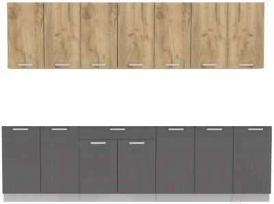 Кухонный гарнитур Интерлиния Мила Лайт 2.8 без столешницы (дуб золотой/антрацит) - фото