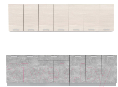 Кухонный гарнитур Интерлиния Мила Лайт 2.8 без столешницы (вудлайн кремовый/бетон) - фото