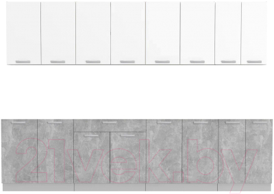 Кухонный гарнитур Интерлиния Мила Лайт 3.0 без столешницы (белый платинум/бетон) - фото