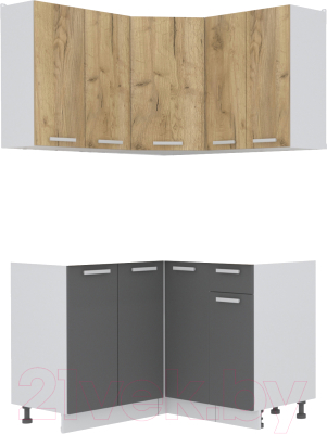 Кухонный гарнитур Интерлиния Мила Лайт 1.2x1.2 без столешницы (дуб золотой/антрацит) - фото