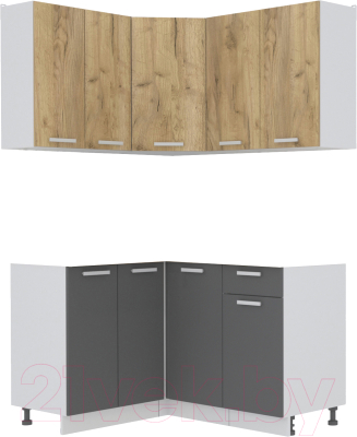 Кухонный гарнитур Интерлиния Мила Лайт 1.2x1.4 без столешницы (дуб золотой/антрацит) - фото