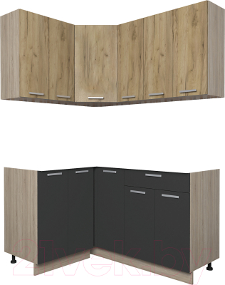 Кухонный гарнитур Интерлиния Мила Лайт 1.2x1.5 без столешницы (дуб золотой/антрацит) - фото
