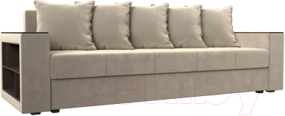 Диван Лига Диванов Дубай лайт полки слева / 114345L (микровельвет бежевый) - фото