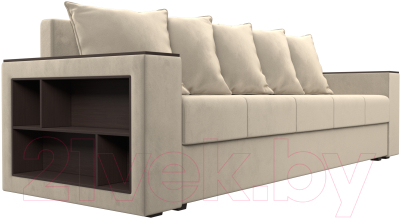 Диван Лига Диванов Дубай лайт полки слева / 114345L (микровельвет бежевый)