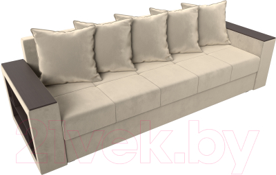 Диван Лига Диванов Дубай лайт полки слева / 114345L (микровельвет бежевый)