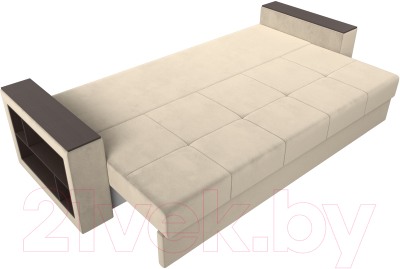 Диван Лига Диванов Дубай лайт полки слева / 114345L (микровельвет бежевый)