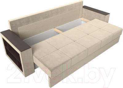 Диван Лига Диванов Дубай лайт полки слева / 114345L (микровельвет бежевый)