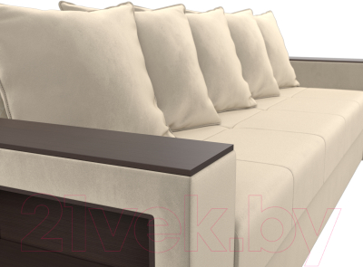 Диван Лига Диванов Дубай лайт полки слева / 114345L (микровельвет бежевый)