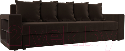 Диван Лига Диванов Дубай лайт полки слева / 114346L (микровельвет коричневый) - фото