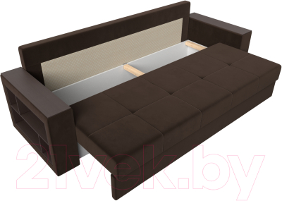 Диван Лига Диванов Дубай лайт полки слева / 114346L (микровельвет коричневый)
