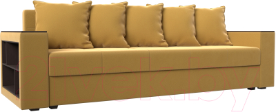Диван Лига Диванов Дубай лайт полки слева / 114348L (микровельвет желтый) - фото