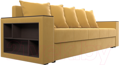 Диван Лига Диванов Дубай лайт полки слева / 114348L (микровельвет желтый)