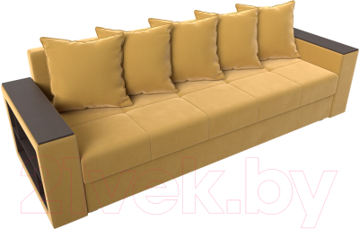 Диван Лига Диванов Дубай лайт полки слева / 114348L (микровельвет желтый)