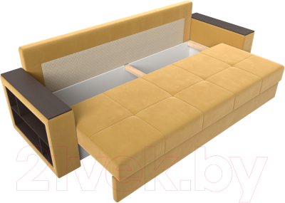 Диван Лига Диванов Дубай лайт полки слева / 114348L (микровельвет желтый)