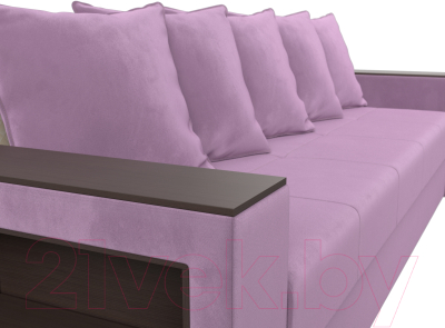Диван Лига Диванов Дубай лайт полки слева / 114350L (микровельвет сиреневый)