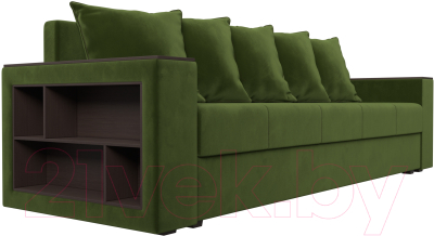 Диван Лига Диванов Дубай лайт полки слева / 114347L (микровельвет зеленый)