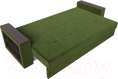 Диван Лига Диванов Дубай лайт полки слева / 114347L (микровельвет зеленый)