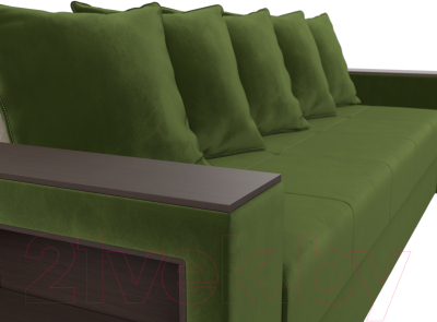 Диван Лига Диванов Дубай лайт полки слева / 114347L (микровельвет зеленый)