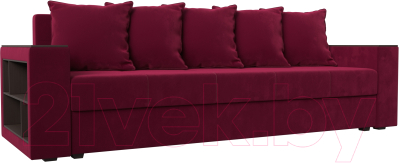 Диван Лига Диванов Дубай лайт полки слева / 114352L (микровельвет бордовый) - фото