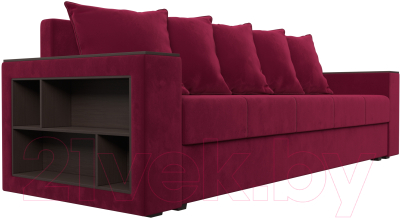 Диван Лига Диванов Дубай лайт полки слева / 114352L (микровельвет бордовый)
