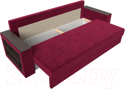 Диван Лига Диванов Дубай лайт полки слева / 114352L (микровельвет бордовый)