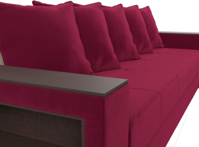Диван Лига Диванов Дубай лайт полки слева / 114352L (микровельвет бордовый)