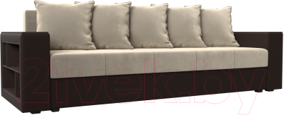 Диван Лига Диванов Дубай лайт полки слева / 114426L (микровельвет бежевый/экокожа коричневый) - фото