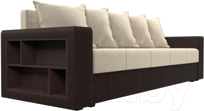 Диван Лига Диванов Дубай лайт полки слева / 114426L (микровельвет бежевый/экокожа коричневый)