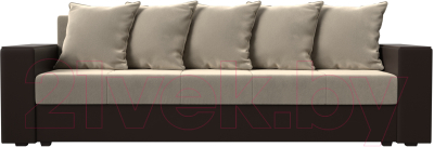 Диван Лига Диванов Дубай лайт полки слева / 114426L (микровельвет бежевый/экокожа коричневый)