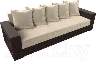 Диван Лига Диванов Дубай лайт полки слева / 114426L (микровельвет бежевый/экокожа коричневый)