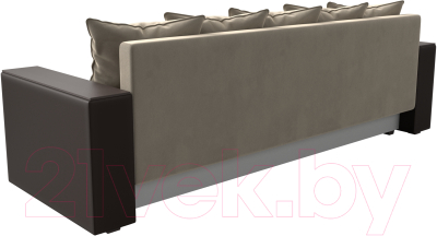 Диван Лига Диванов Дубай лайт полки слева / 114426L (микровельвет бежевый/экокожа коричневый)