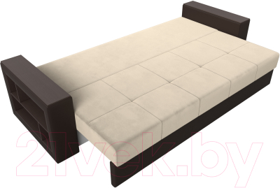 Диван Лига Диванов Дубай лайт полки слева / 114426L (микровельвет бежевый/экокожа коричневый)
