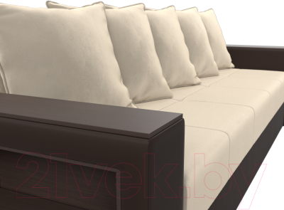 Диван Лига Диванов Дубай лайт полки слева / 114426L (микровельвет бежевый/экокожа коричневый)