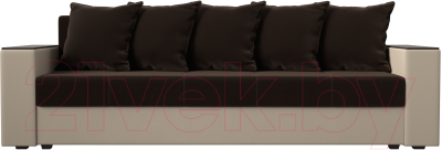 Диван Лига Диванов Дубай лайт полки слева / 114327L (микровельвет коричневый/экокожа бежевый)
