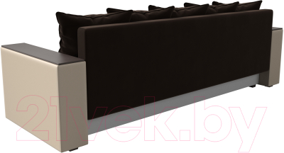 Диван Лига Диванов Дубай лайт полки слева / 114327L (микровельвет коричневый/экокожа бежевый)