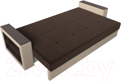 Диван Лига Диванов Дубай лайт полки слева / 114327L (микровельвет коричневый/экокожа бежевый)
