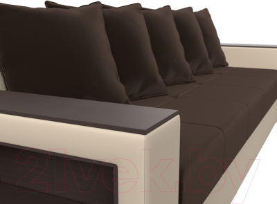 Диван Лига Диванов Дубай лайт полки слева / 114327L (микровельвет коричневый/экокожа бежевый)